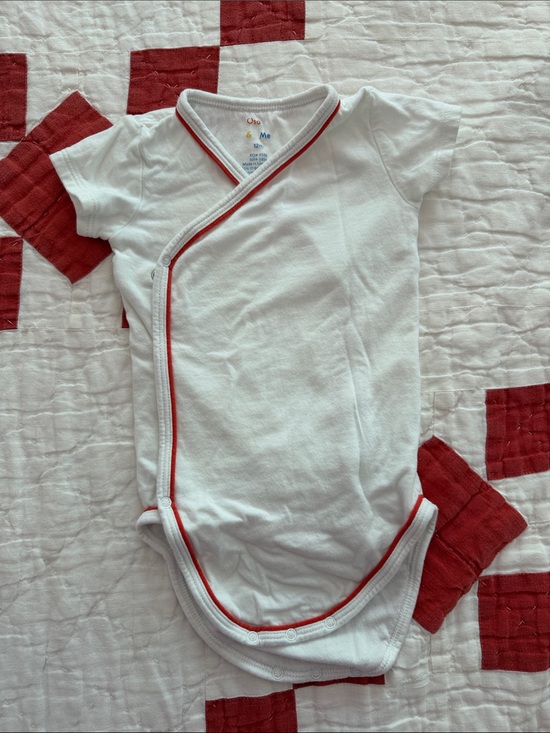 Oso & Me Other - Oso & Me White Baby Kimono Onesie with Red Trim